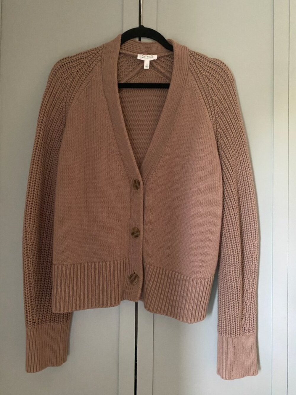 Haven Well Within Cotton Linen Plaited V-Neck Cardigan in Brown (small)